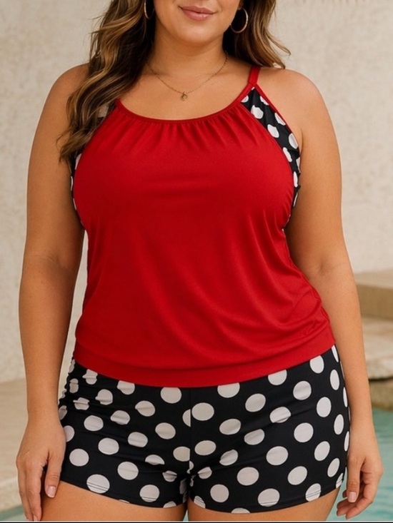Other - Red Polka Dot Tankini Set XXL | Modest Swim Shorts Retro Style
